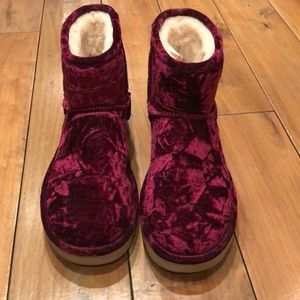 Raspberry Red crushed velvet UGG boots